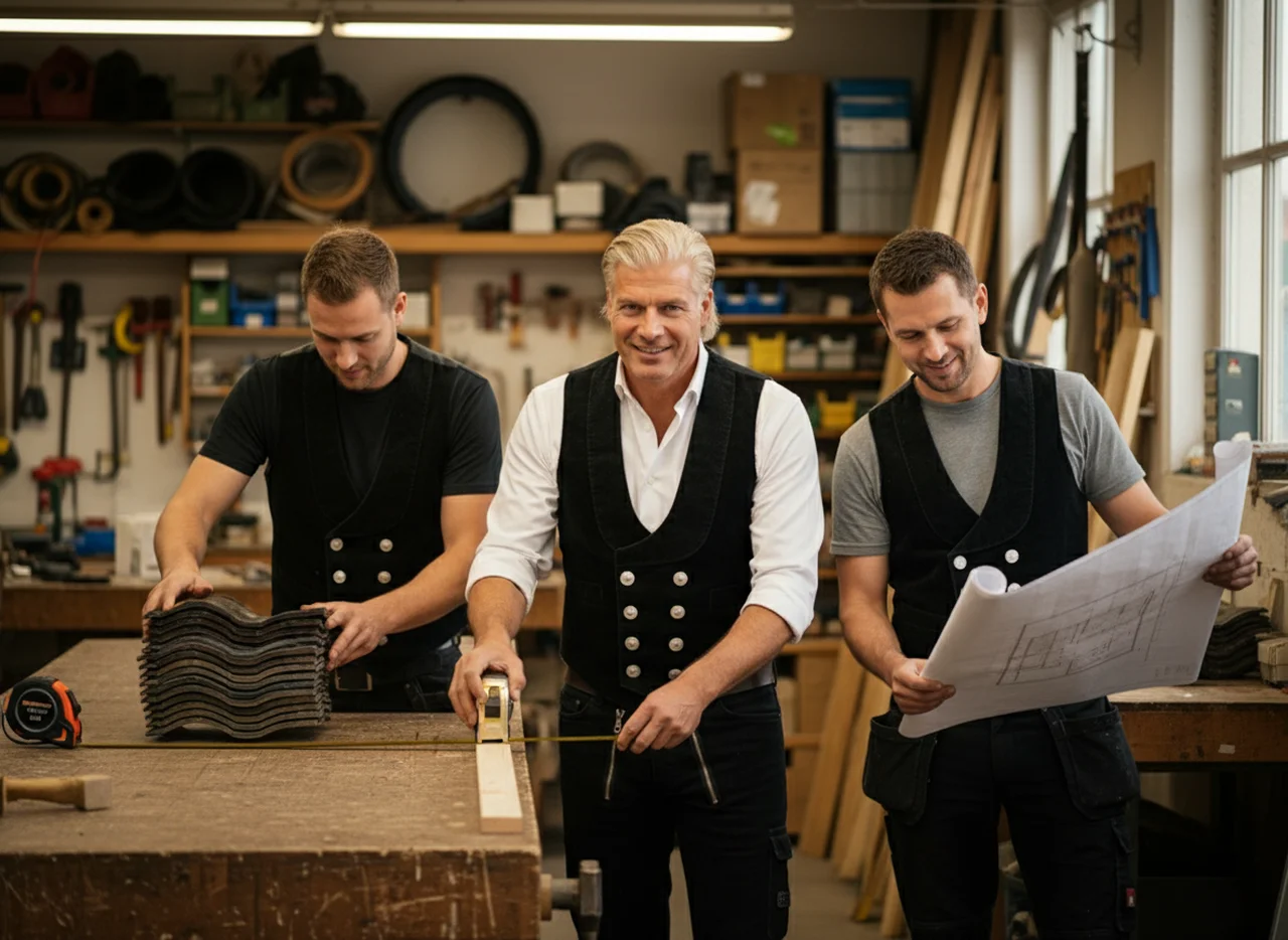 L&L Dachdeckerei Hamburg – Werkstatt-Team beim Messen und Vorbereiten