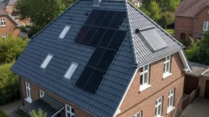 Komplett sanierter Dachstuhl mit neuen Dachziegeln und Solaranlage nach Dachsanierung in Hamburg